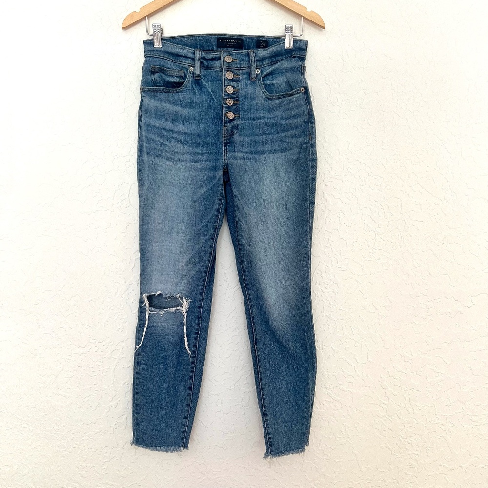 Womens Lucky Brand Jeans 6/28 High Rise Skinny Bridgette Frayed Edge Button Up